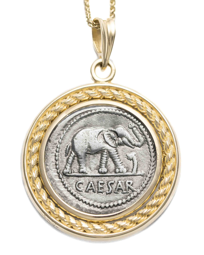 14k Gold Genuine Ancient Roman Republic Coin Necklace (Julius Caesar; 49-48 B.C.)