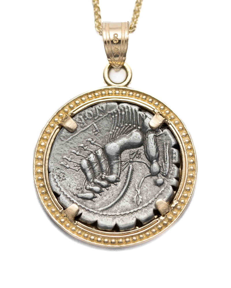 14k Gold Genuine Ancient Roman Coin Pendant Necklace (Jupiter; 83-82 B.C.)