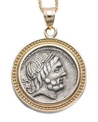 14k Gold Genuine Ancient Roman Coin Pendant Necklace (Jupiter; 83-82 B.C.)