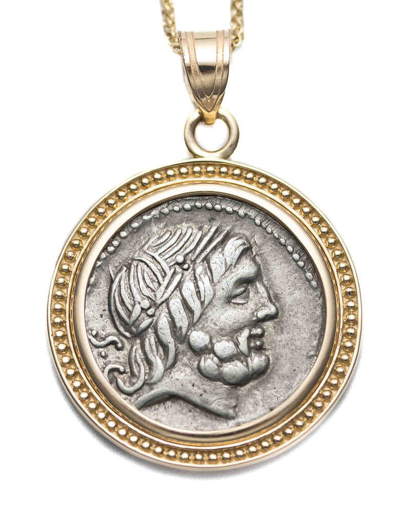 14k Gold Genuine Ancient Roman Coin Pendant Necklace (Jupiter; 83-82 B.C.)