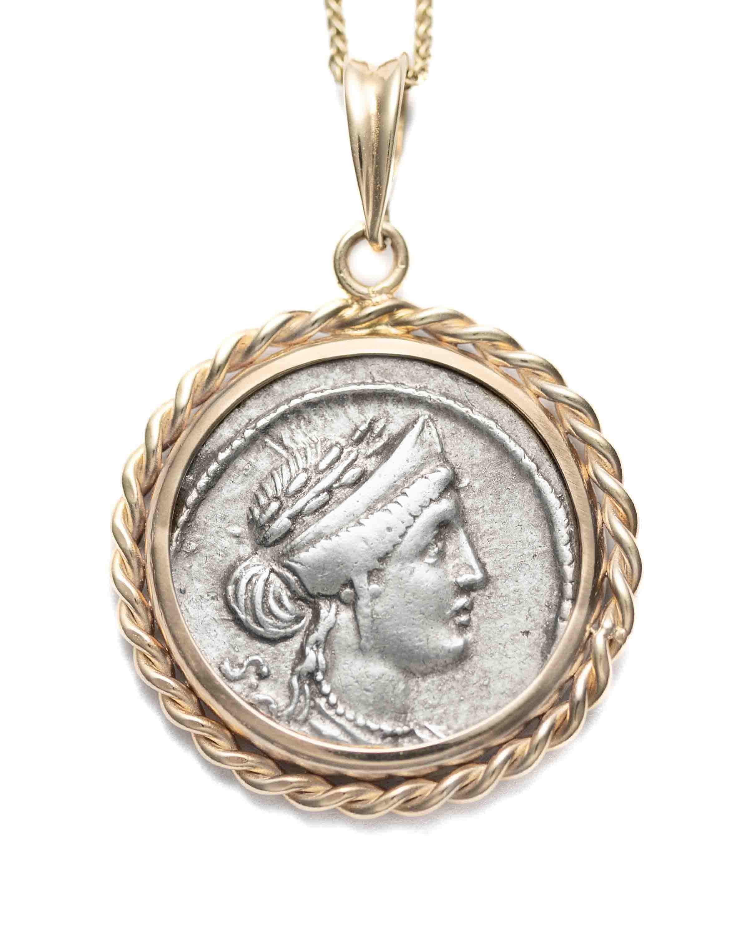 14k Genuine Ancient Roman Coin Necklace (Venus; 55 B.C.)