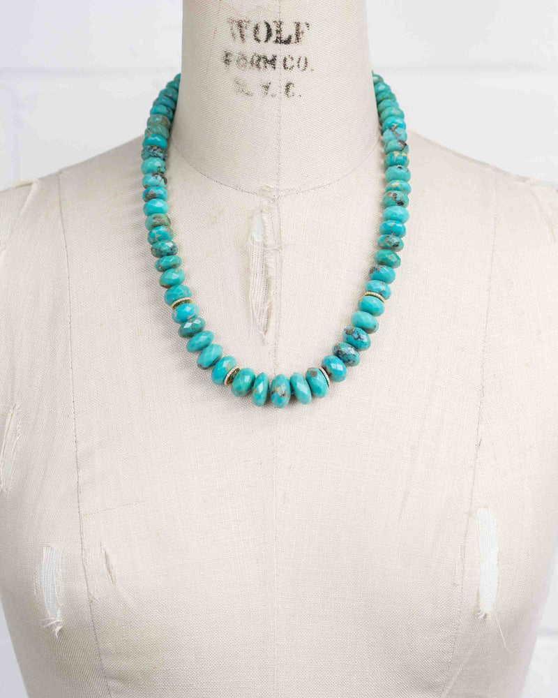 14k Gold & Diamond; Faceted Arizona Sleeping Beauty Turquoise Statement Necklace