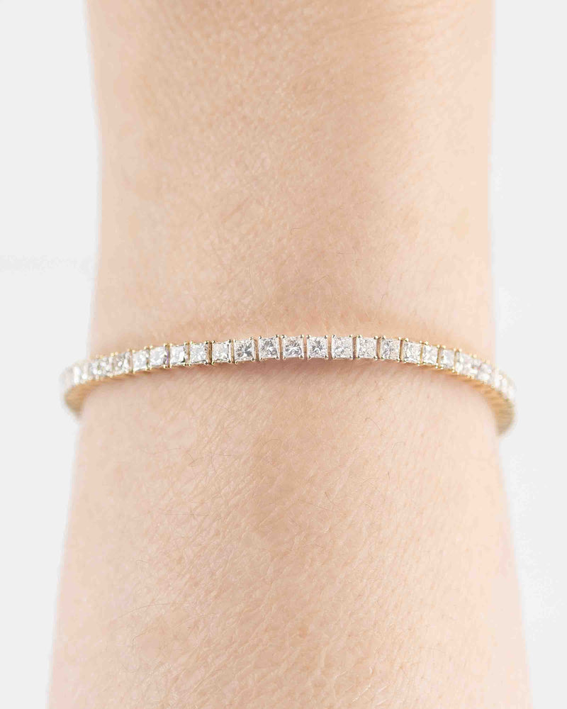 14k Yellow Gold 5 CTW Princess Cut Diamond Tennis Bracelet - 6.5 inches