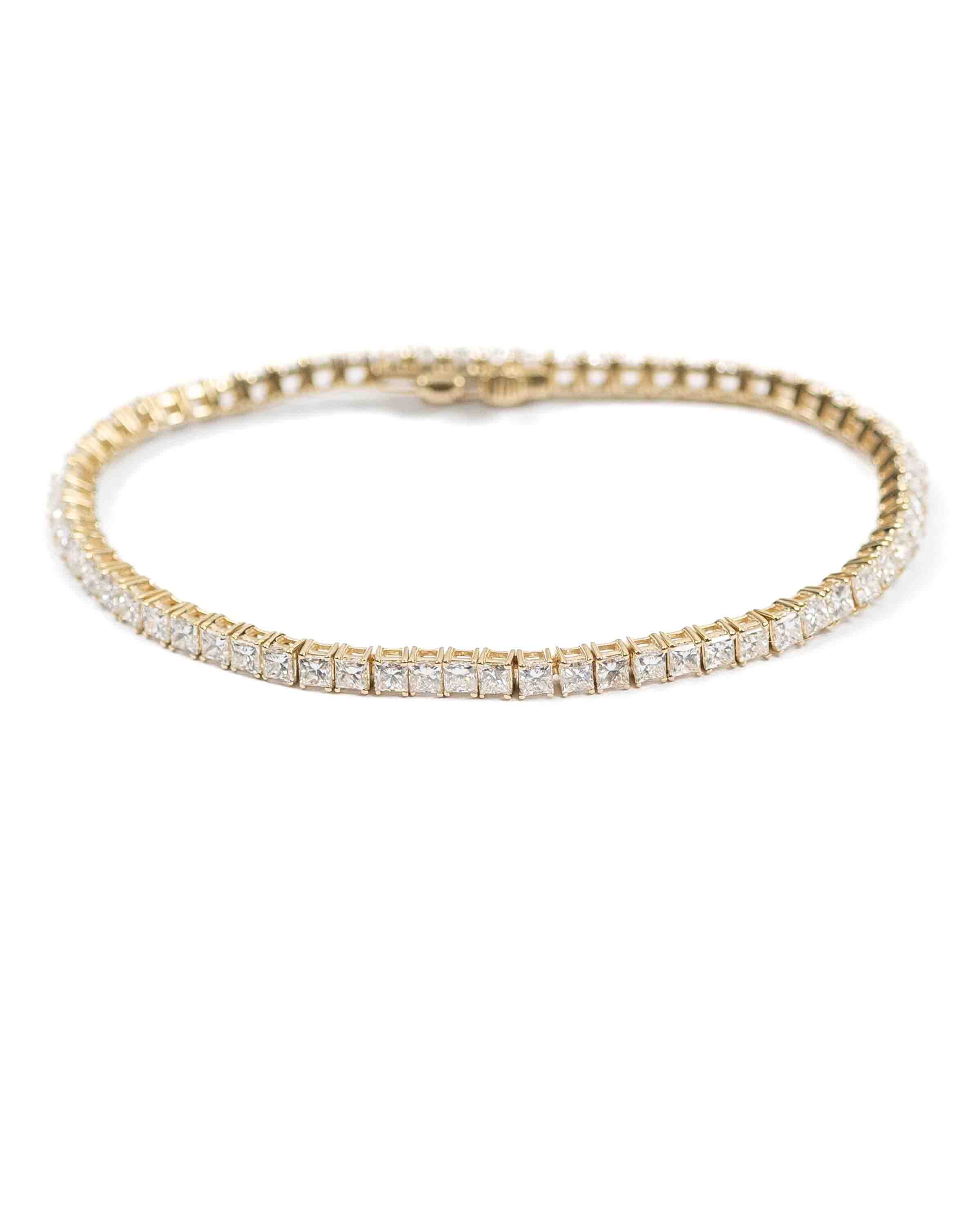 14k Yellow Gold 5 CTW Princess Cut Diamond Tennis Bracelet - 6.5 inches