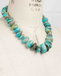 Natural Arizona Kingman Turquoise Chunky Nugget Knotted Statement Necklace