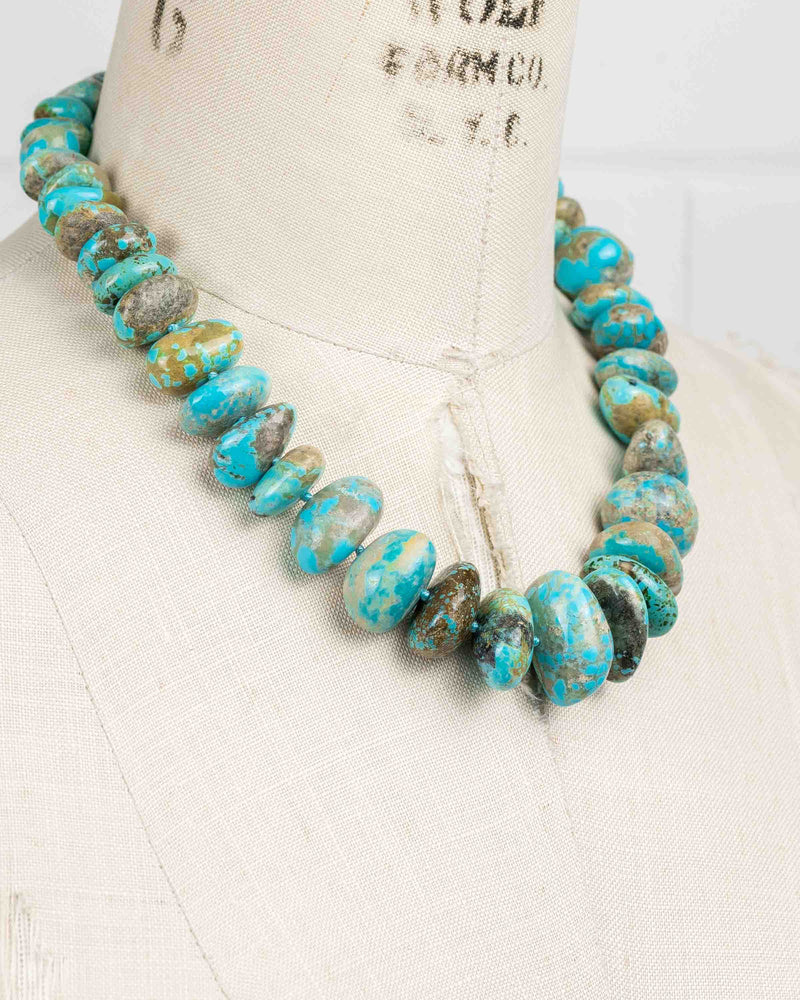 Natural Arizona Kingman Turquoise Chunky Nugget Knotted Statement Necklace