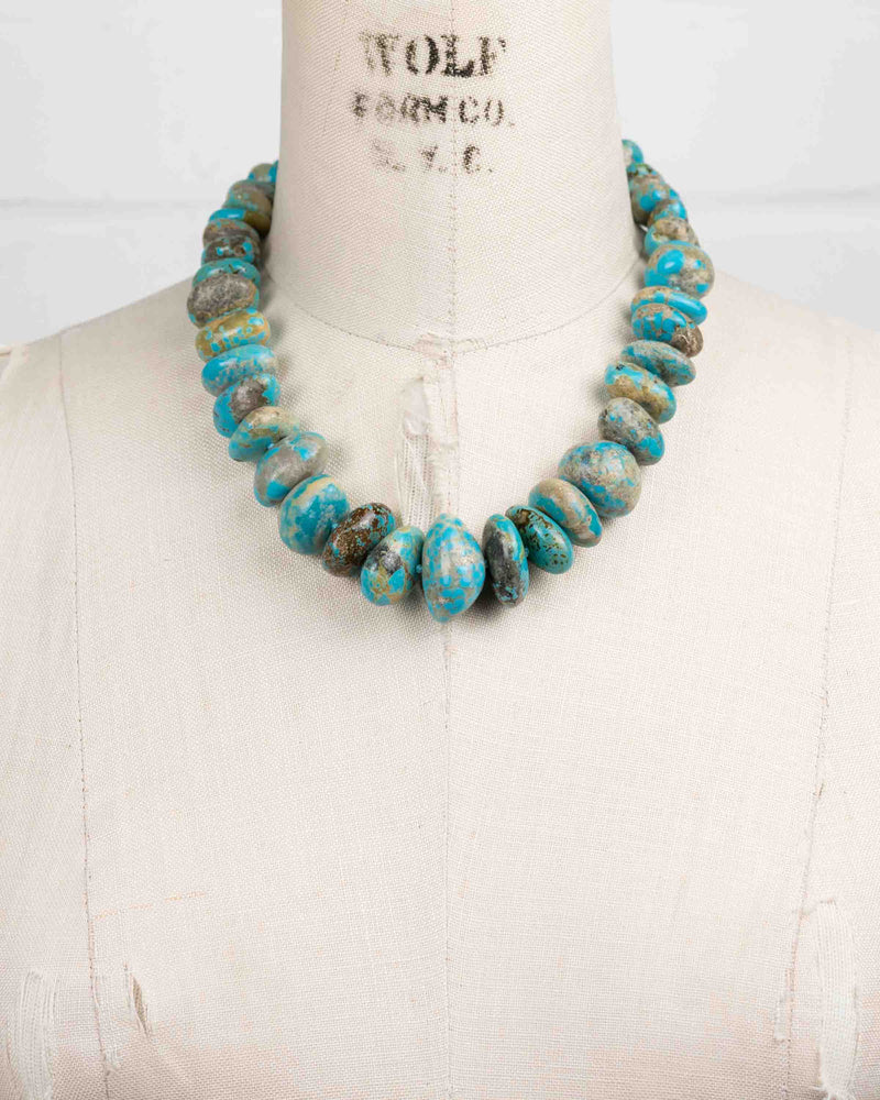 Natural Arizona Kingman Turquoise Chunky Nugget Knotted Statement Necklace