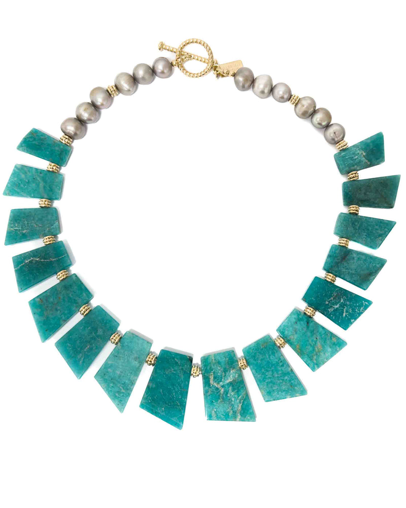 Reversible Amazonite & Grey Freshwater Pearl Statement Necklace