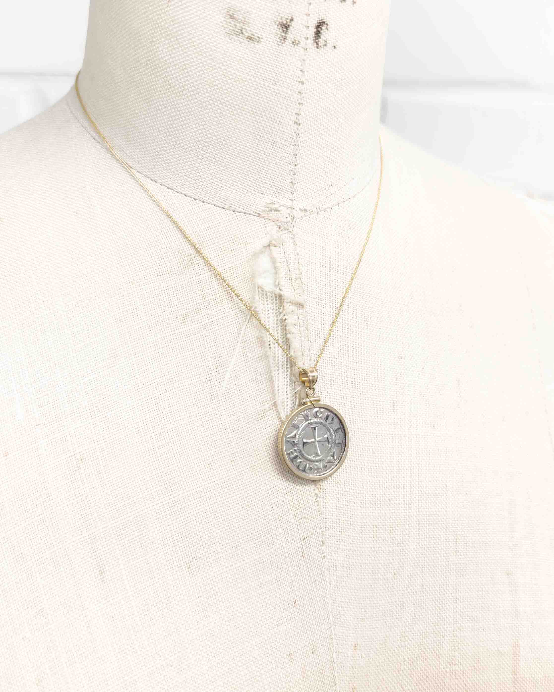 14k Genuine Ancient Italian Coin Necklace (Ancona Grossi; 13th-14th Centuries A.D.)