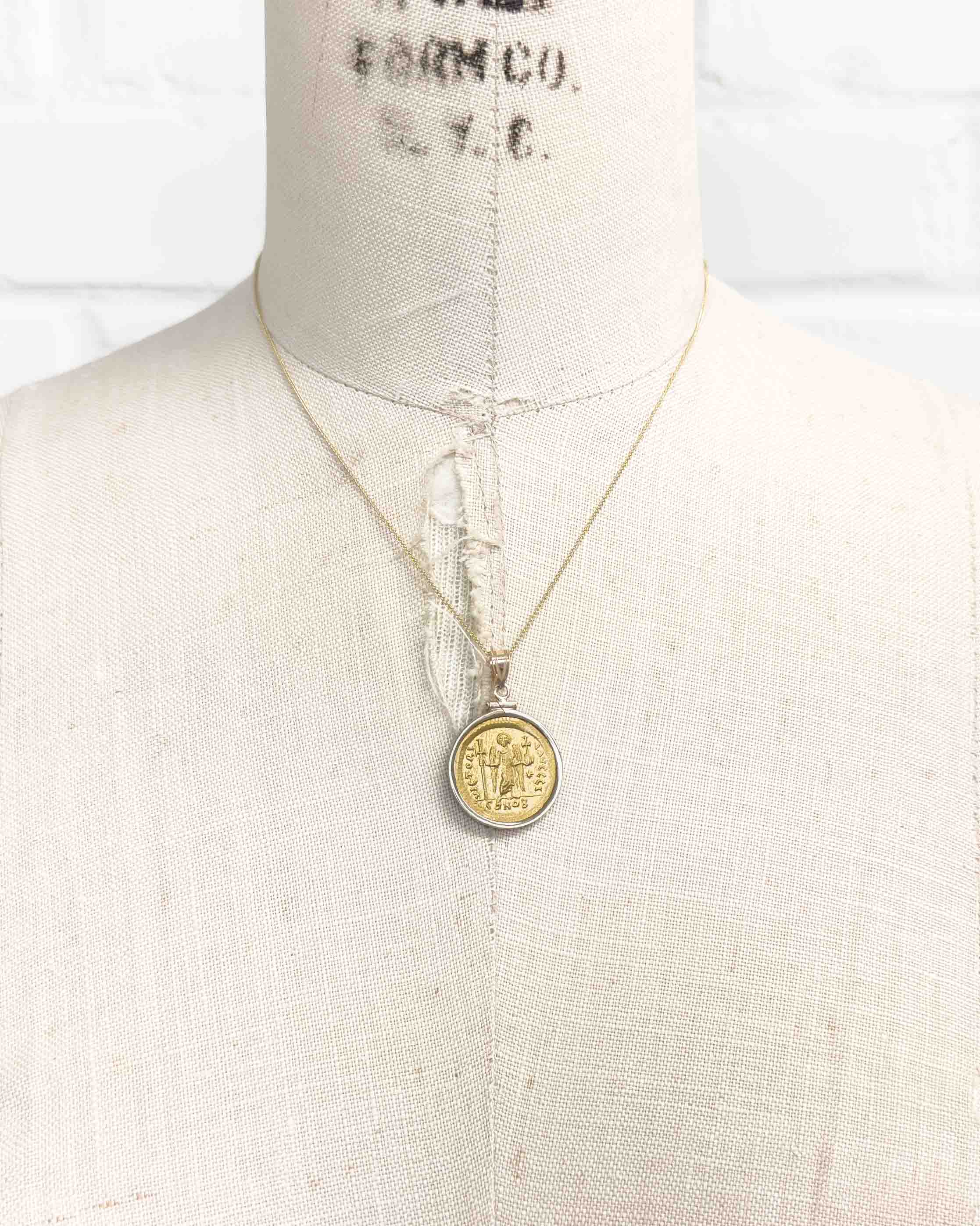 14k Genuine Ancient Byzantine Coin Necklace (Justinian I; 538-545 A.D.)