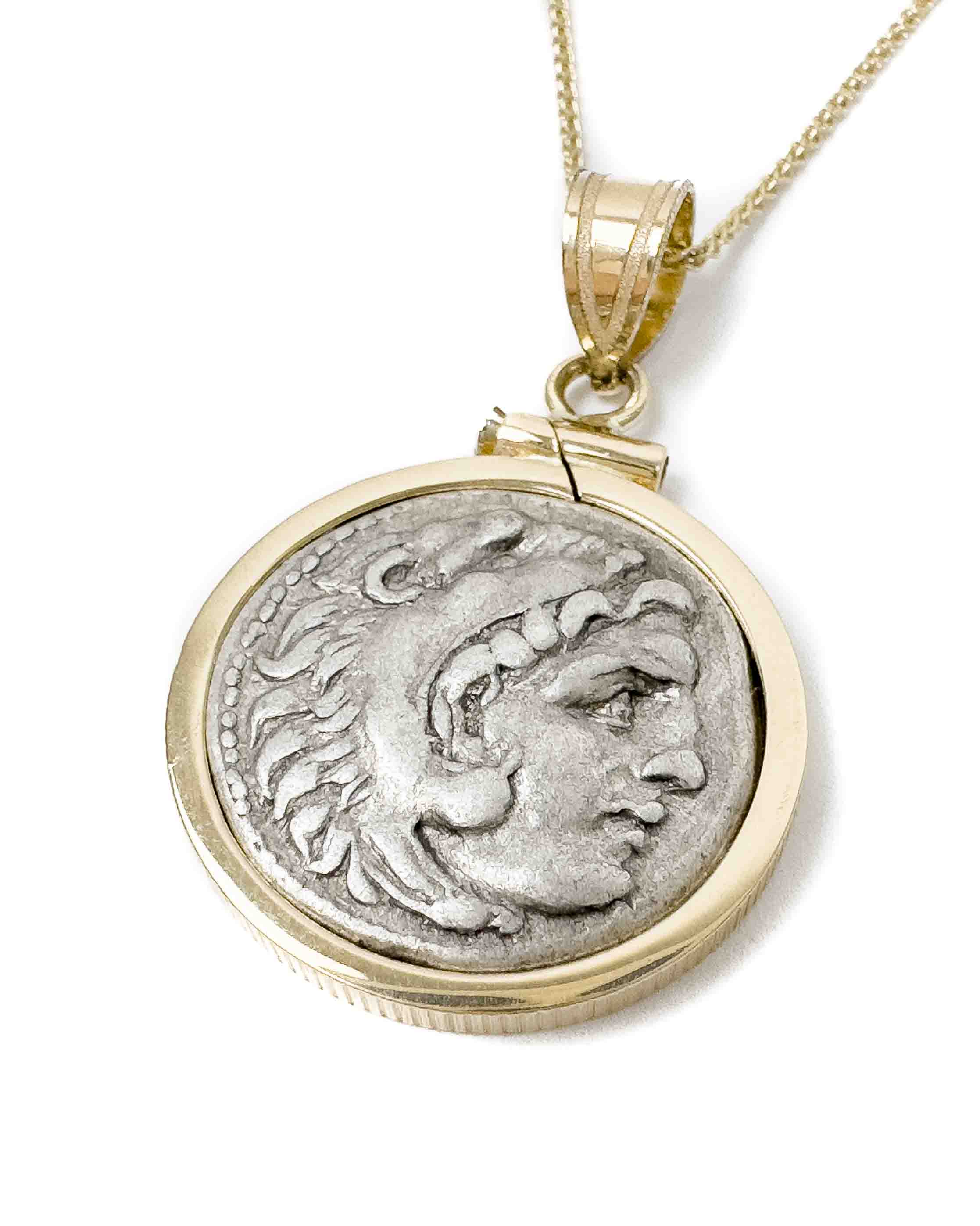 14k Gold Genuine Ancient Greek Coin Necklace (Alexander the Great; 323-319 B.C.)