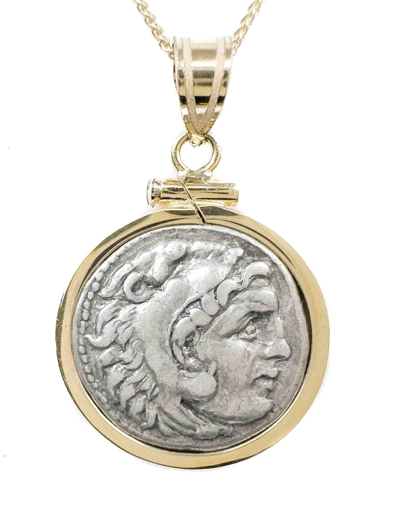 14k Gold Genuine Ancient Greek Coin Necklace (Alexander the Great; 323-319 B.C.)