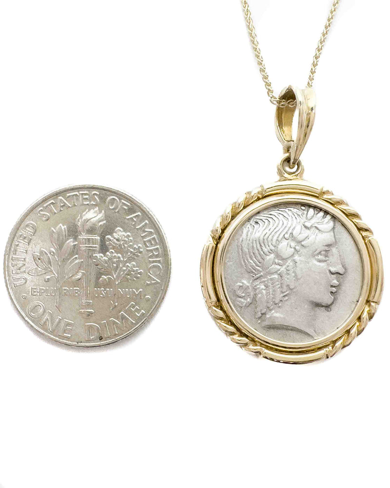 14k Gold Genuine Ancient Greek Coin Necklace (Apollo; 44-18 B.C.)