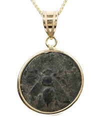 14k Gold Genuine Ancient Greek Coin Necklace (Artemis Bee; 390-300 B.C.)