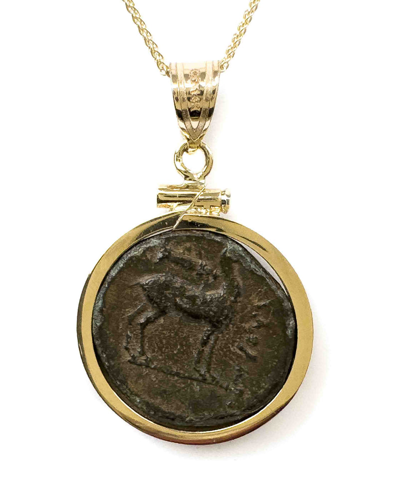14k Gold Genuine Ancient Greek Coin Necklace (Artemis Bee; 280-258 B.C.)