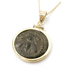 14k Gold Genuine Ancient Greek Coin Necklace (Artemis Bee; 280-258 B.C.)