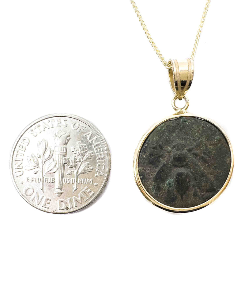 14k Gold Genuine Ancient Greek Coin Necklace (Artemis Bee; 390-300 B.C.)