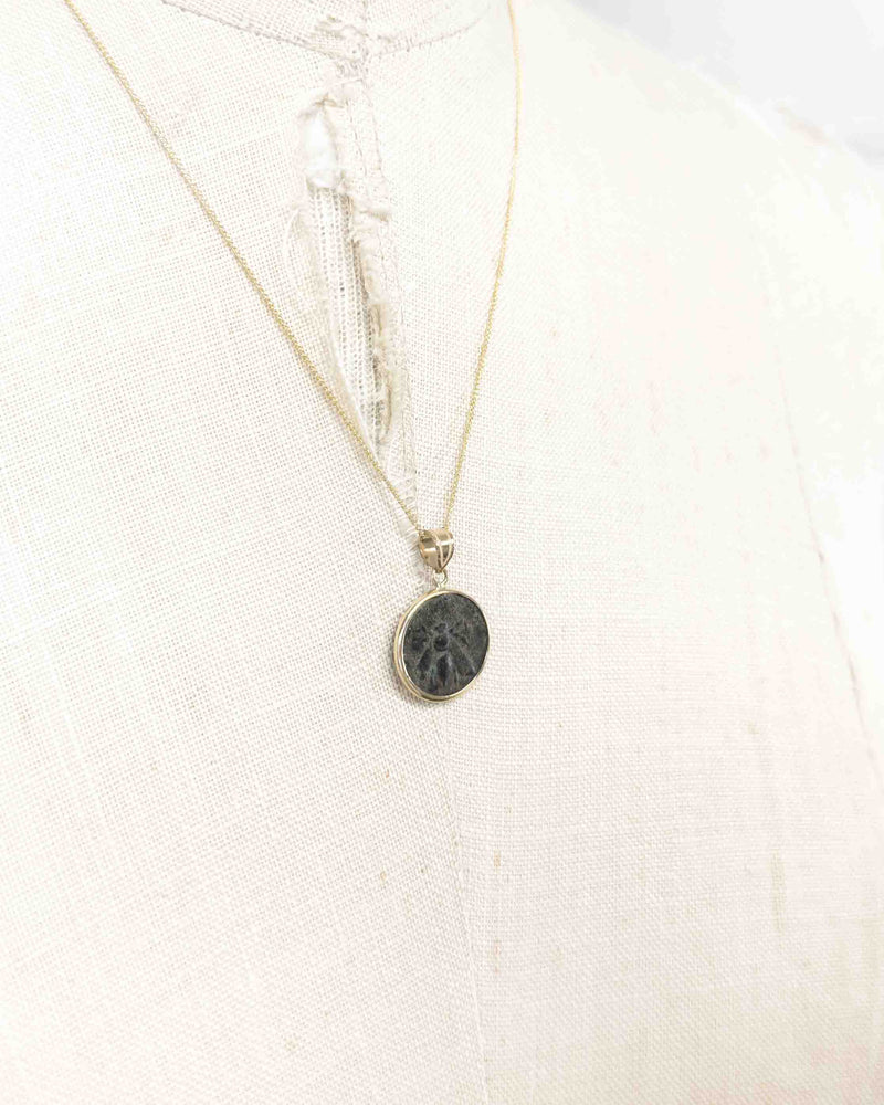 14k Gold Genuine Ancient Greek Coin Necklace (Artemis Bee; 390-300 B.C.)