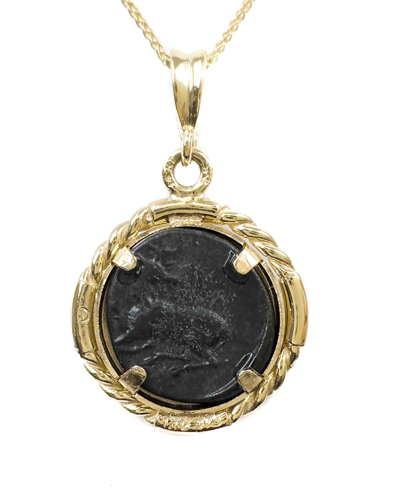 14k Gold Genuine Ancient Greek Coin Necklace (Artemis Bee; 390-300 B.C.)
