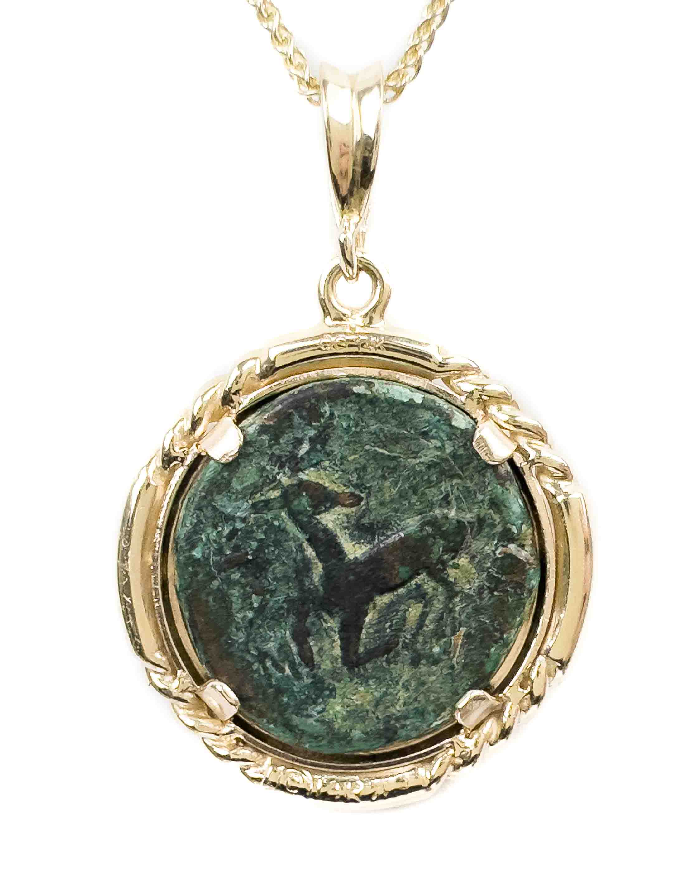 14k Gold Genuine Ancient Greek Coin Necklace (Artemis Bee; 390-300 B.C.)