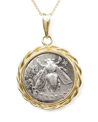 14k Gold Genuine Ancient Greek Coin Necklace (Artemis Bee; 202-150 B.C.)