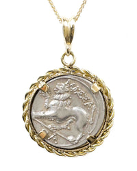 14k Gold Genuine Ancient Greek Coin Necklace (Artemis; 125-90 B.C.)