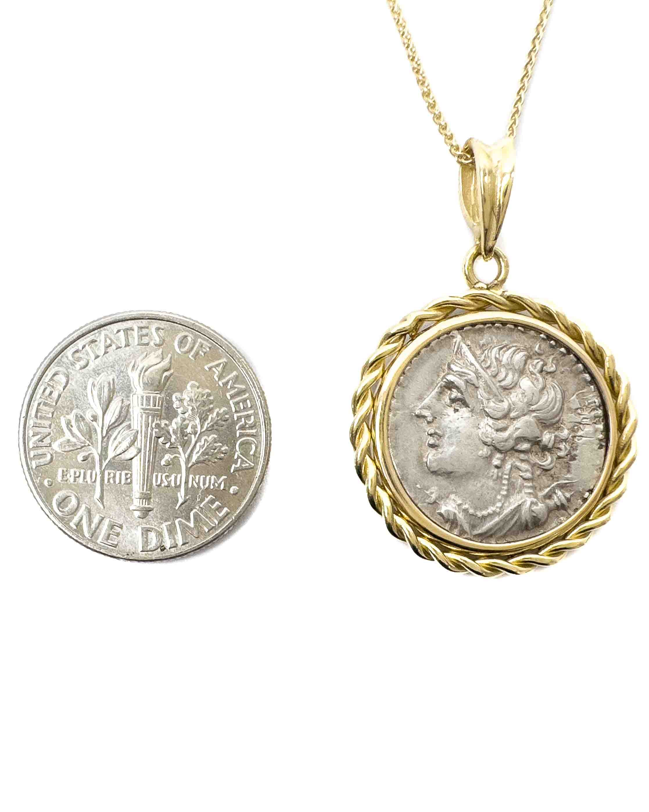 14k Gold Genuine Ancient Greek Coin Necklace (Artemis; 125-90 B.C.)