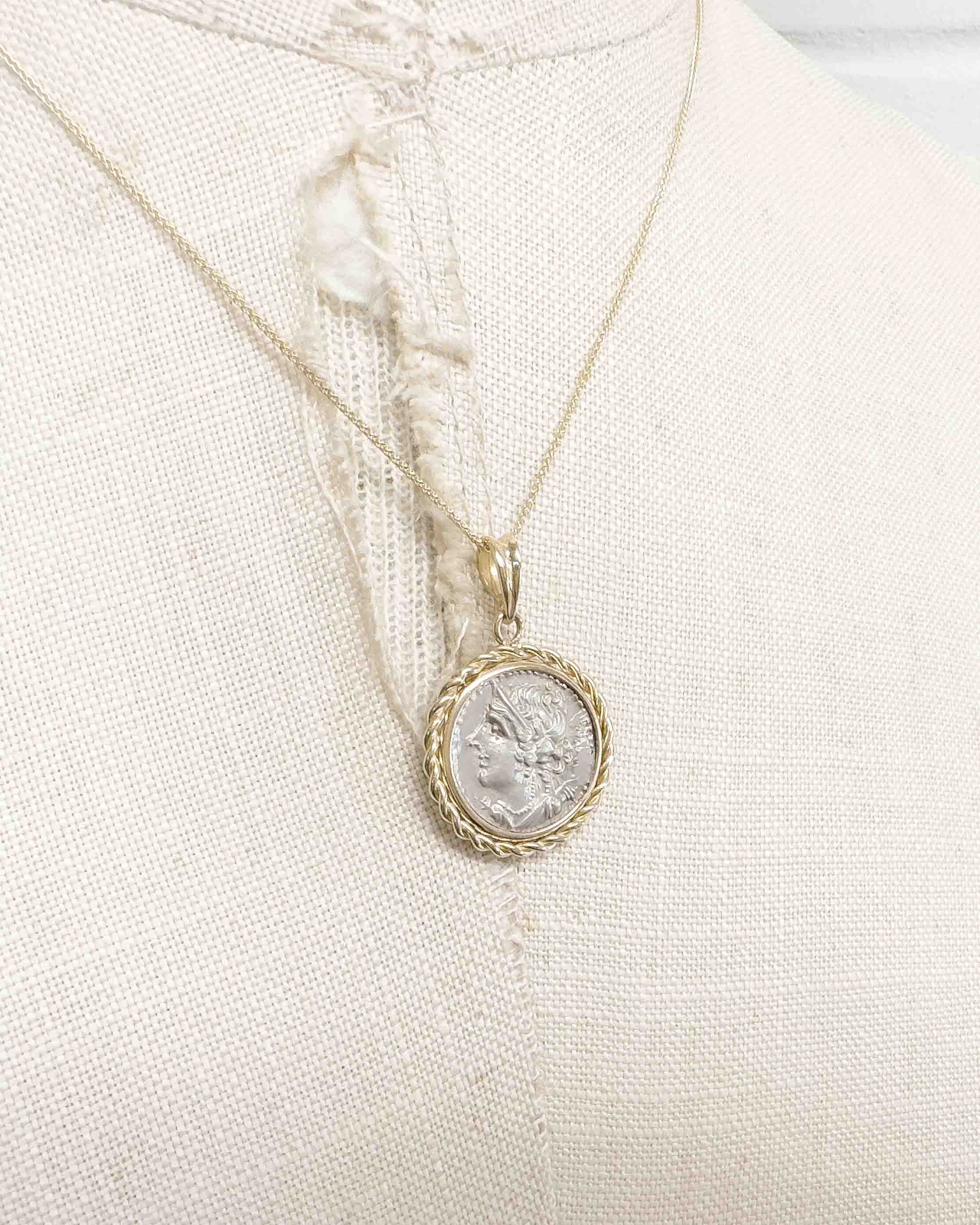 14k Gold Genuine Ancient Greek Coin Necklace (Artemis; 125-90 B.C.)