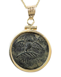14k Gold Genuine Ancient Greek Coin Necklace (Athena/Owl; 200-133 B.C.)