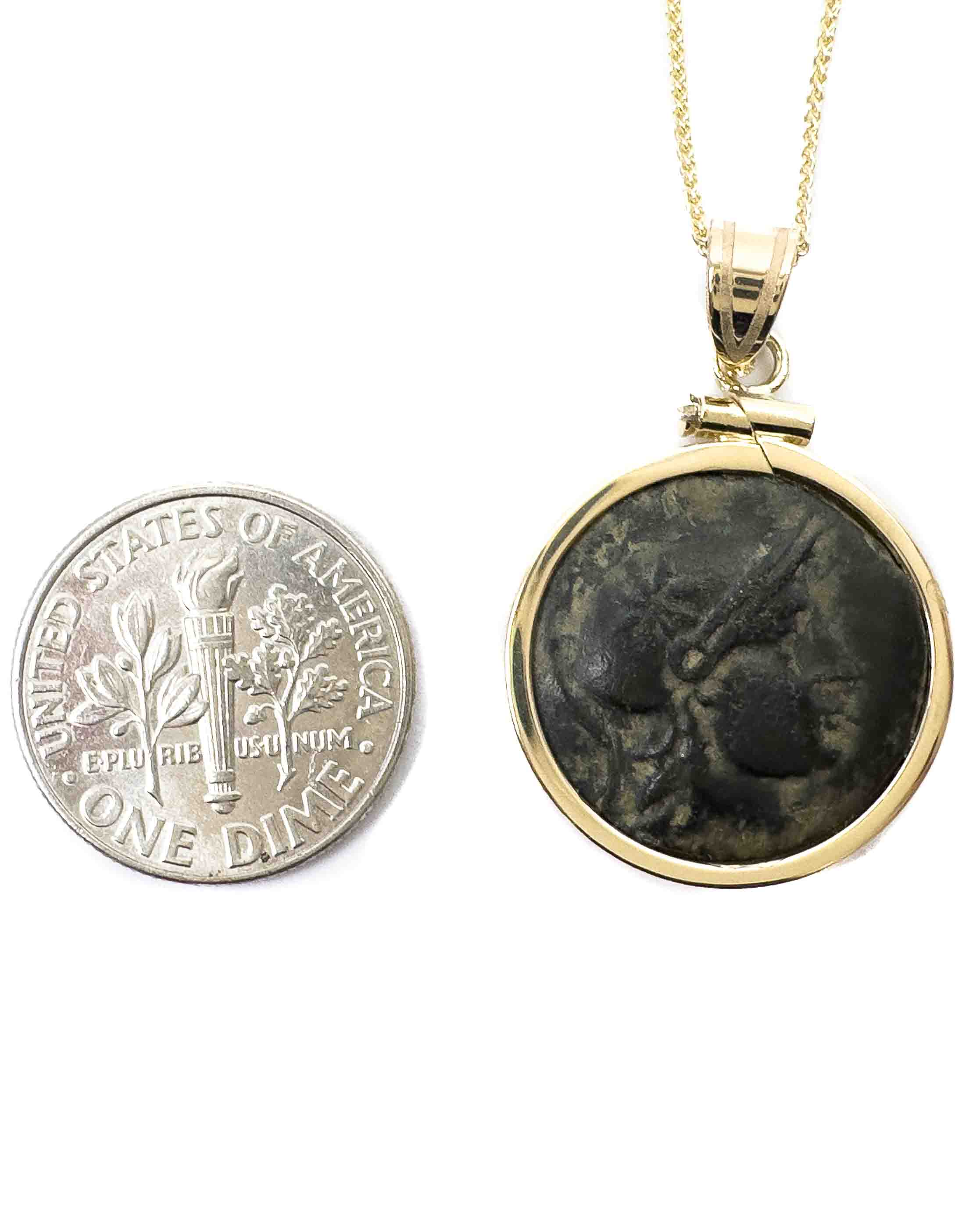 14k Gold Genuine Ancient Greek Coin Necklace (Athena/Owl; 200-133 B.C.)