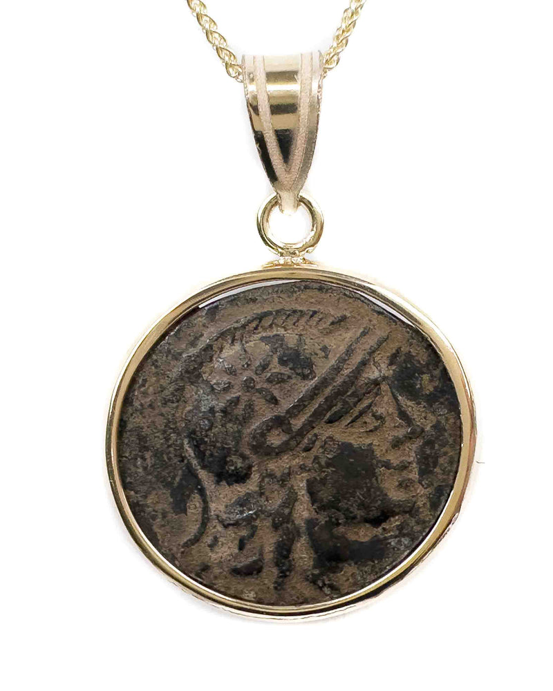 14k Gold Genuine Ancient Greek Coin Necklace (Athena/Owl; 200-133 B.C.)