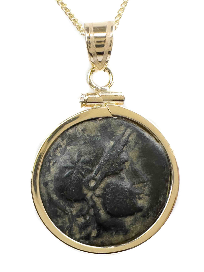 14k Gold Genuine Ancient Greek Coin Necklace (Athena/Owl; 200-133 B.C.)