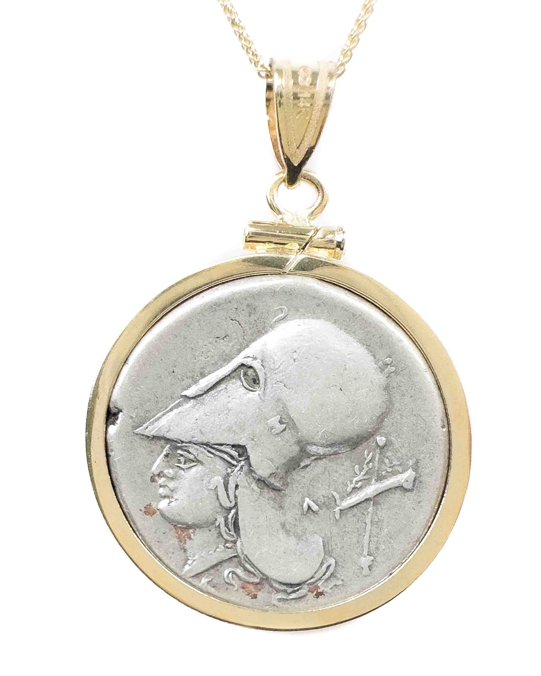 14k Gold Genuine Ancient Greek Coin Necklace (Pegasus/Athena; 320-380 B.C.)