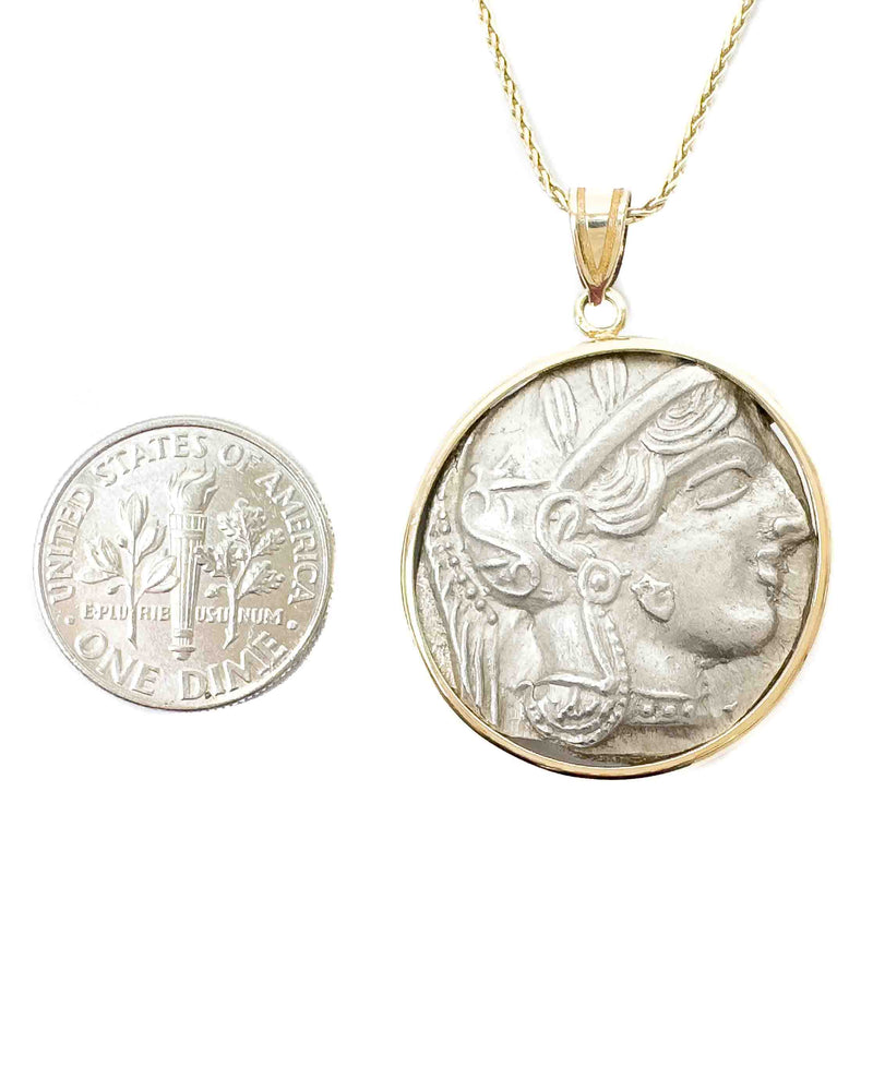 14k Gold Genuine Ancient Greek Coin Necklace (Athena Owl Tetradrachm; 454-404 B.C.)