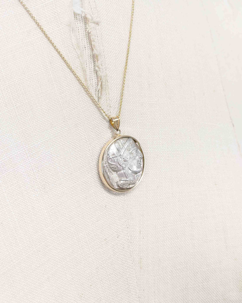 14k Gold Genuine Ancient Greek Coin Necklace (Athena Owl Tetradrachm; 454-404 B.C.)