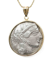 14k Gold Genuine Ancient Greek Coin Necklace (Athena Owl Tetradrachm; 454-404 B.C.)