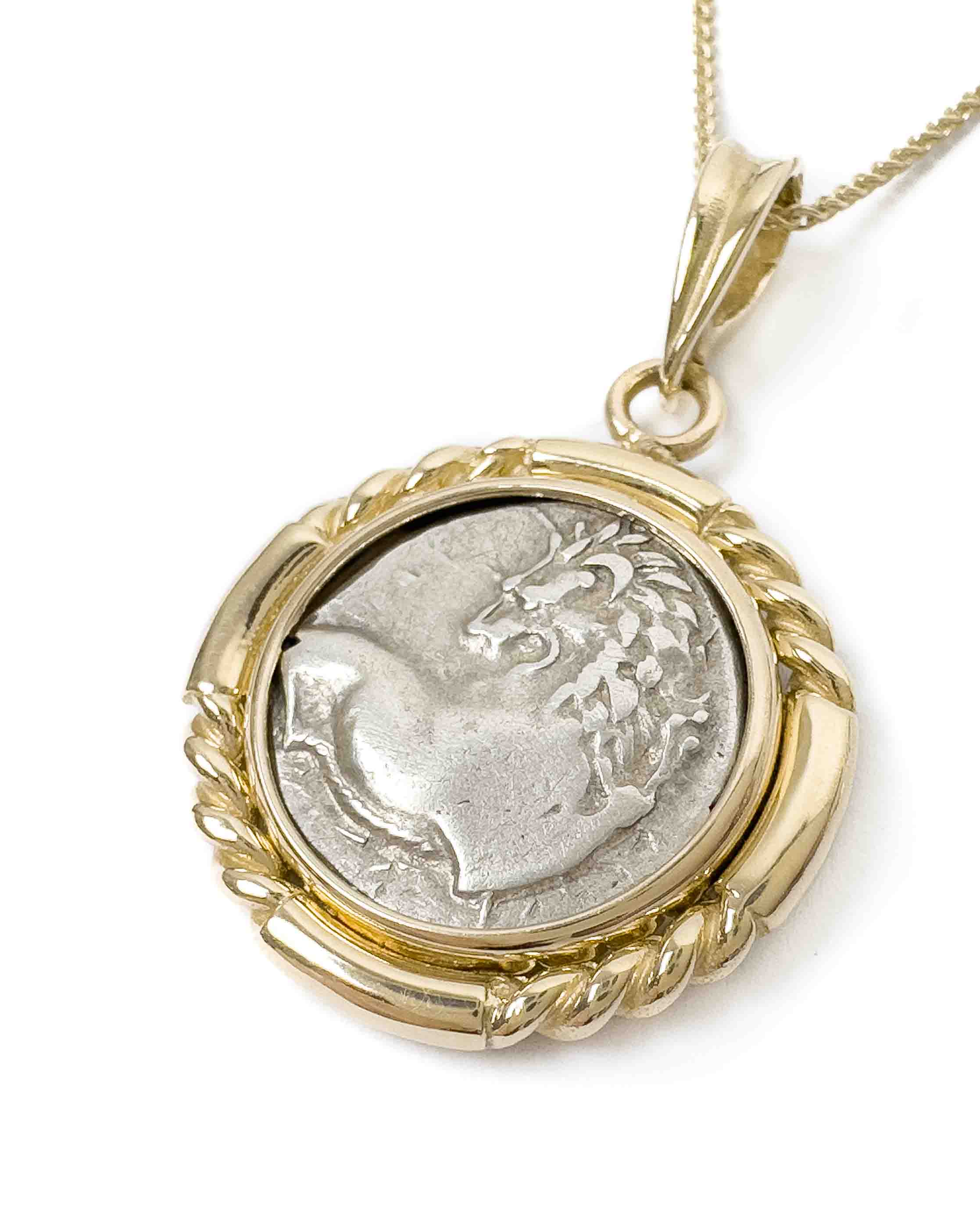 14k Gold Genuine Ancient Greek Coin Necklace (Cherronesos Lion; 386-338 B.C.)