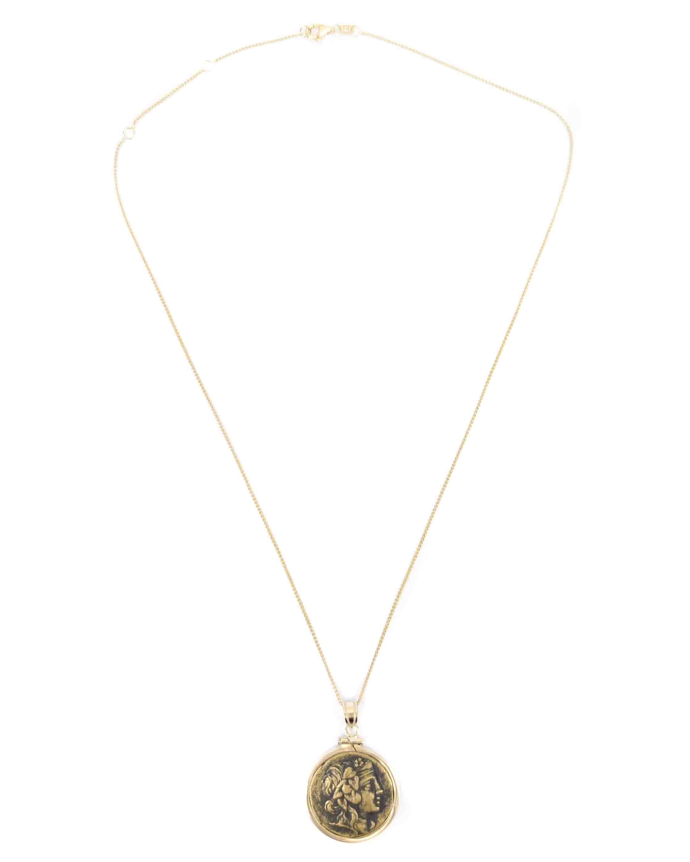 14k Gold Genuine Ancient Greek Coin Necklace (Dionysus; 120-63 B.C.)