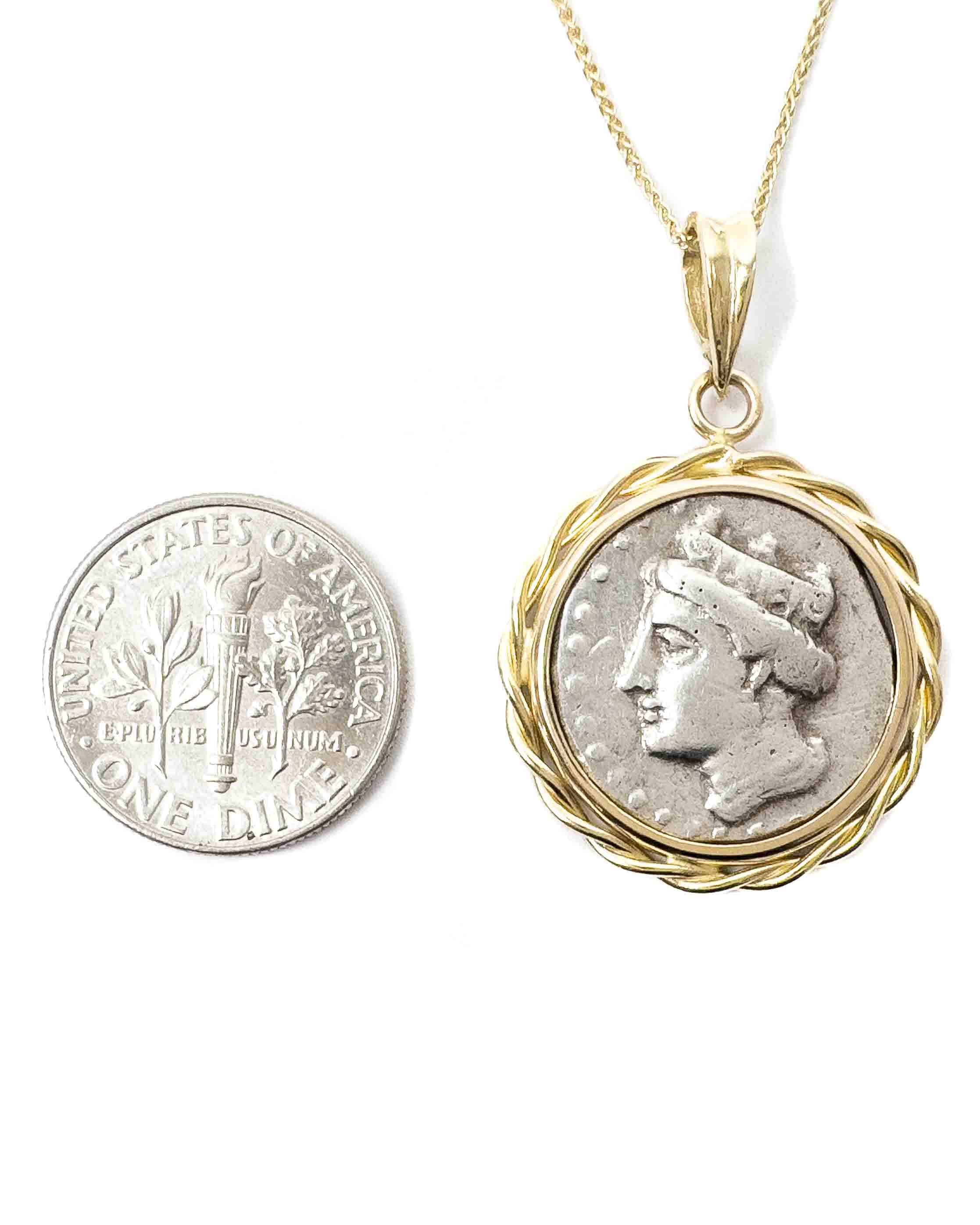 14k Genuine Ancient Greek Coin Necklace (Hera; 5th-4th Centuries B.C.)