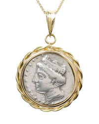 14k Genuine Ancient Greek Coin Necklace (Hera; 5th-4th Centuries B.C.)