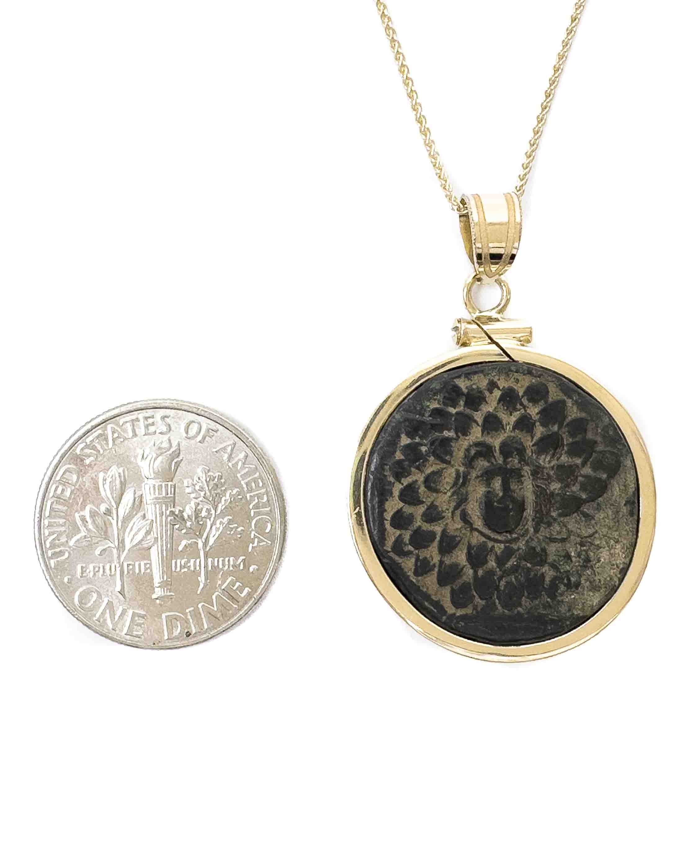 14k Gold Genuine Ancient Greek Coin Necklace (Medusa; 120-63 B.C.)