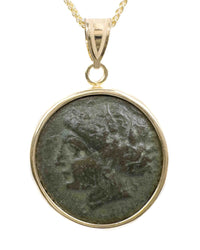 14k Genuine Ancient Greek Coin Necklace (Persephone; 350-309 B.C.)
