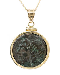 14k Gold Genuine Ancient Greek Coin Necklace (Poseidon; 275-215 B.C.)