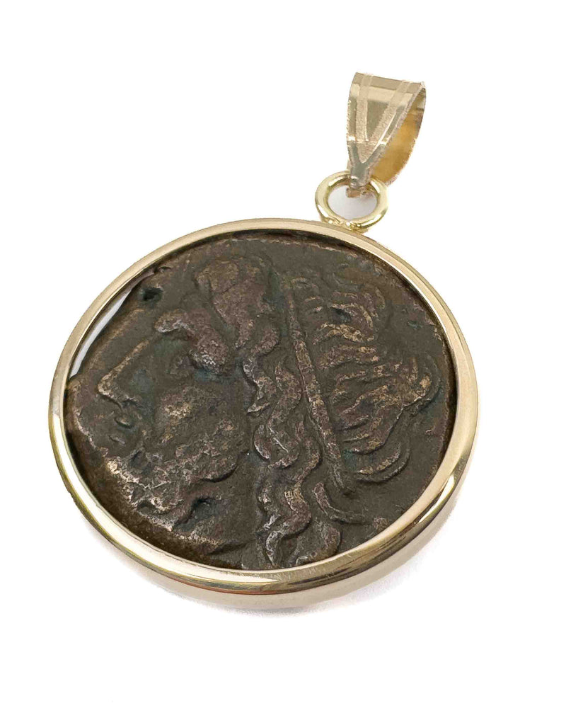 10k Gold Genuine Ancient Greek Coin Pendant (Poseidon; 275-215 B.C.)