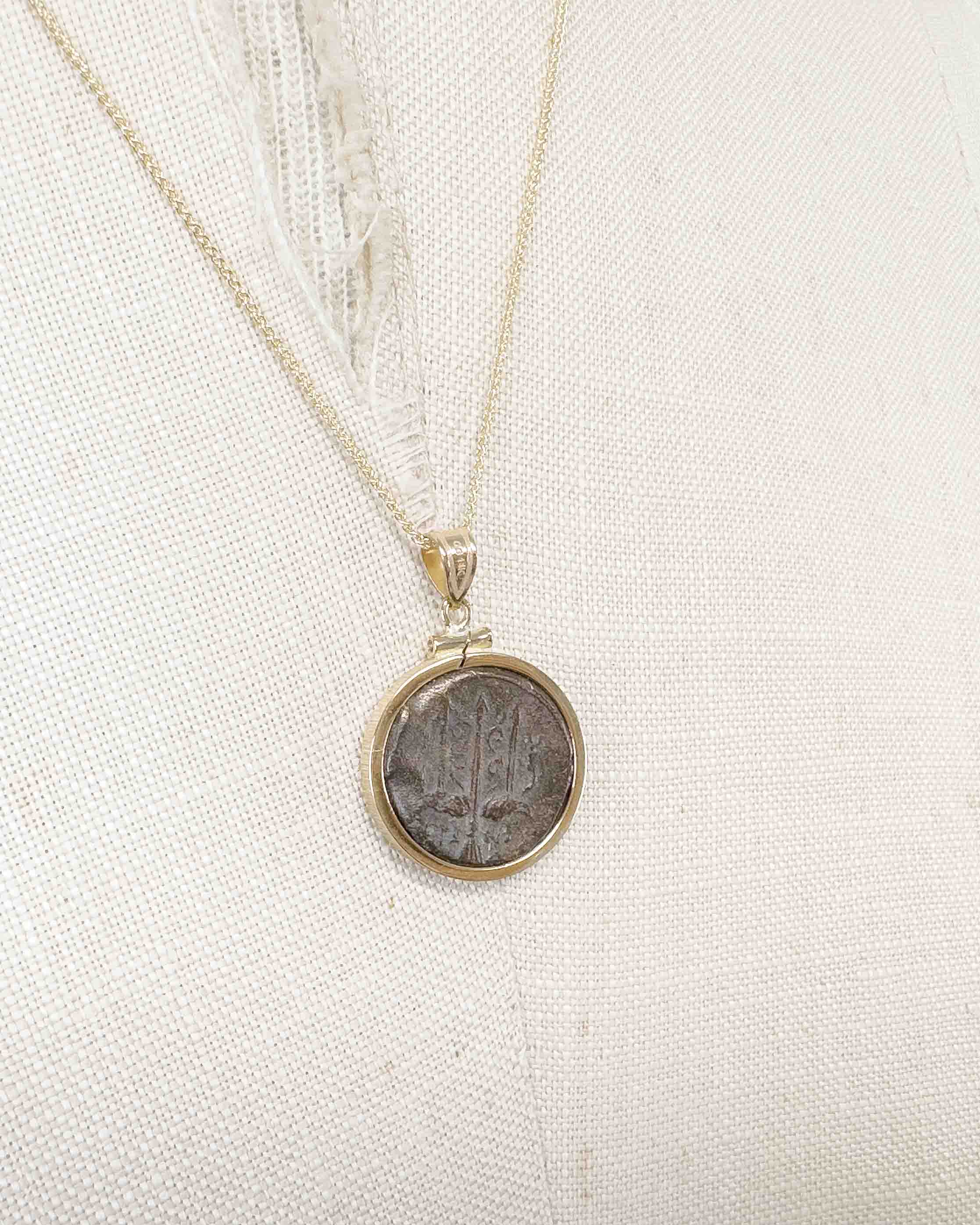 14k Gold Genuine Ancient Greek Coin Necklace (Poseidon; 275-215 B.C.)