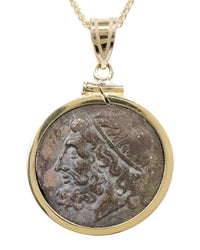14k Gold Genuine Ancient Greek Coin Necklace (Poseidon; 275-215 B.C.)