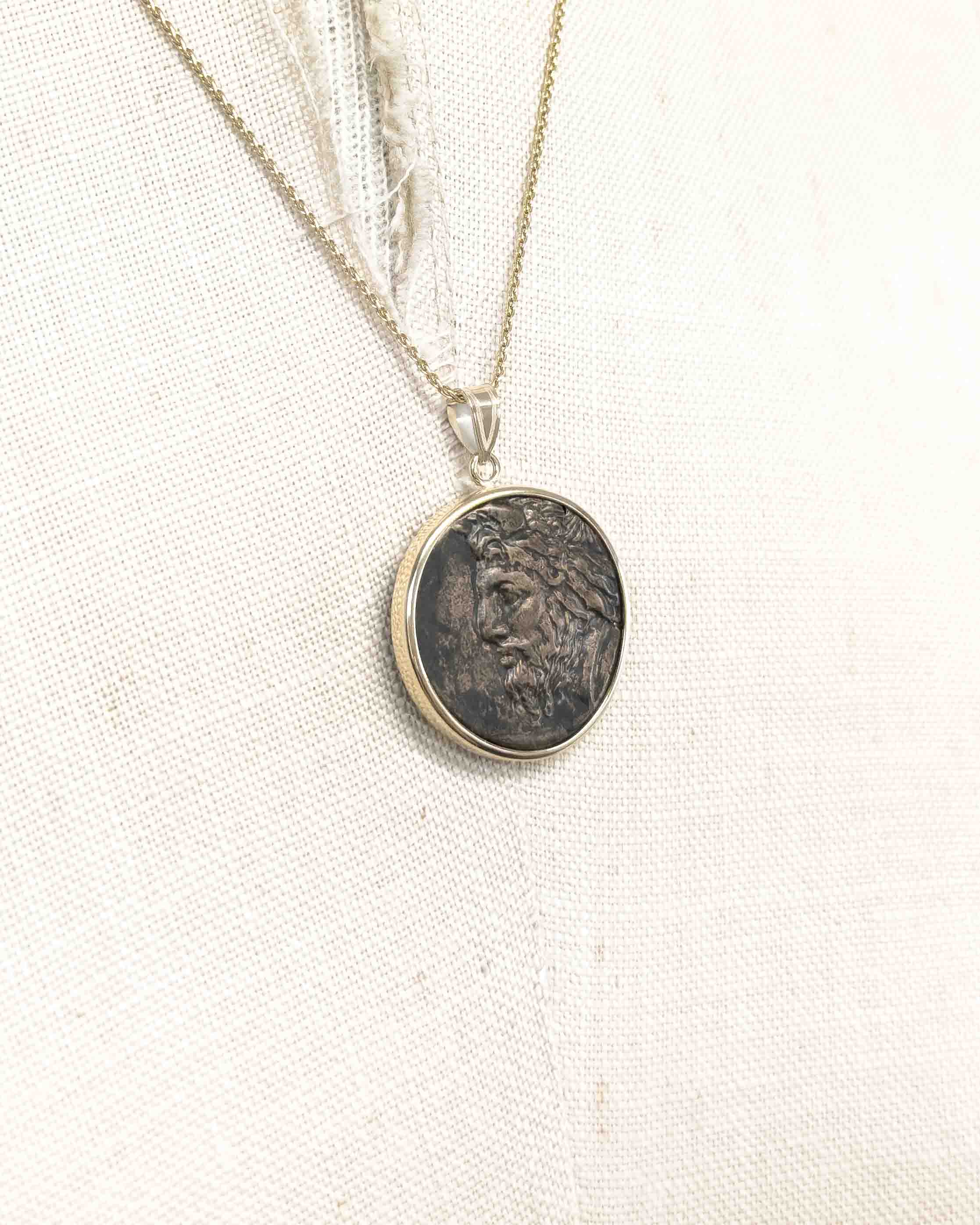 14k Gold Genuine Ancient Greek Coin Necklace (Borysthenes; 310-280 B.C.)