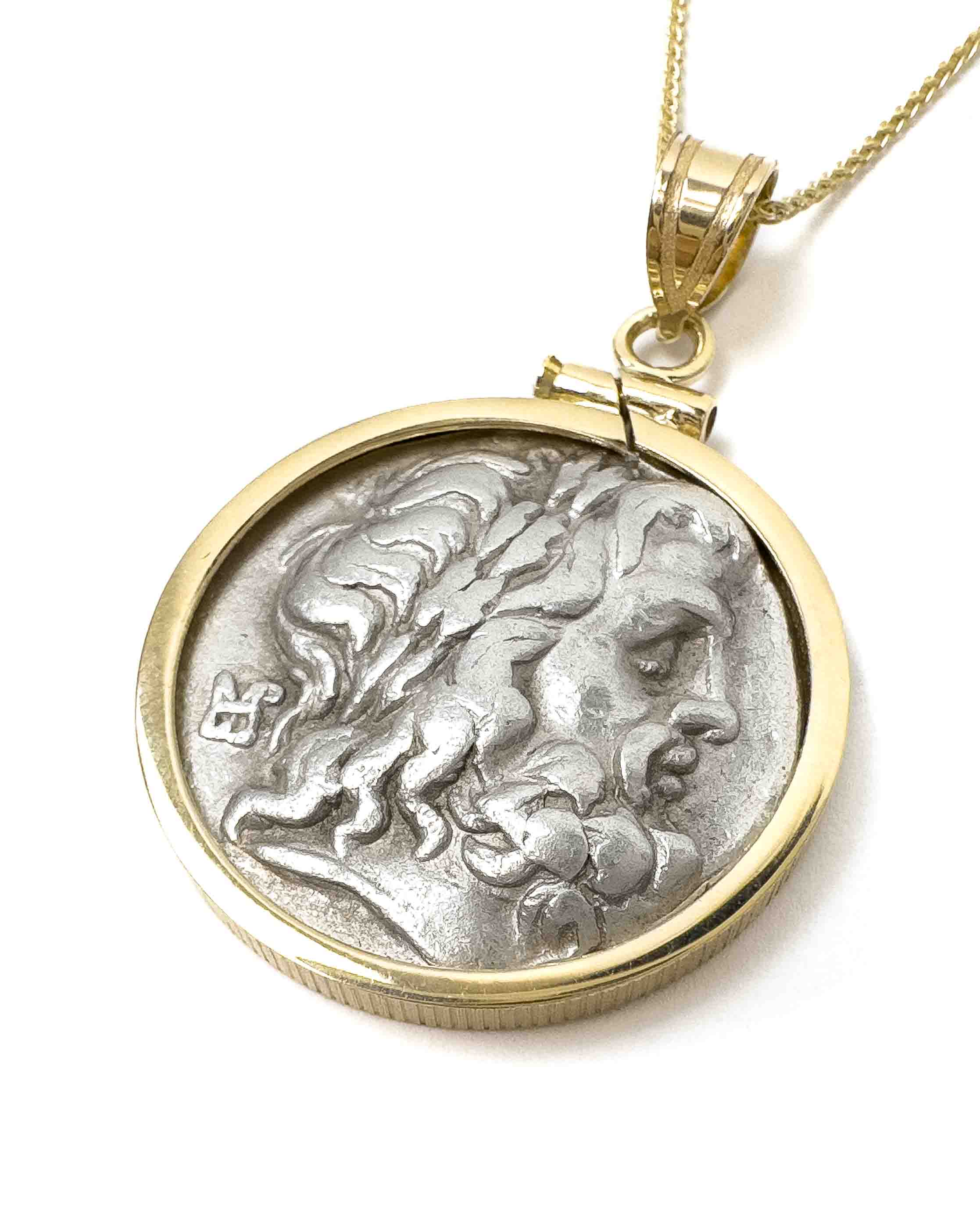 14k Gold Genuine Ancient Greek Coin Necklace (Zeus; 150-101 B.C.)