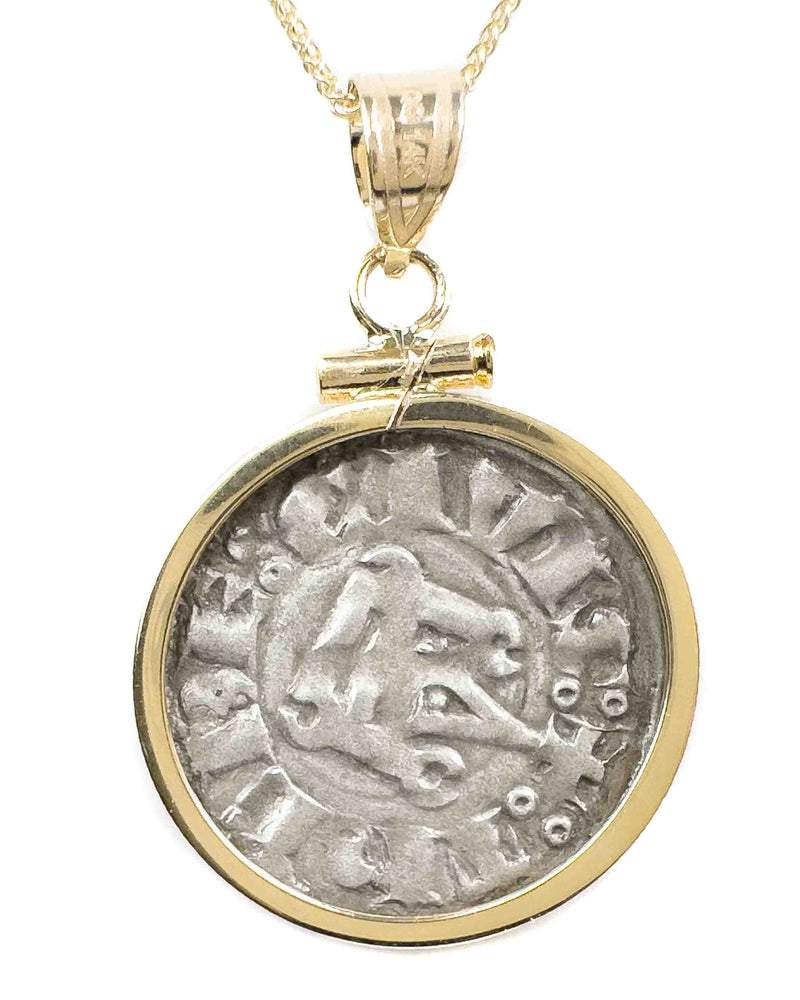 14k Gold Genuine Ancient Crusades Coin Necklace (1287-1308 A.D.)