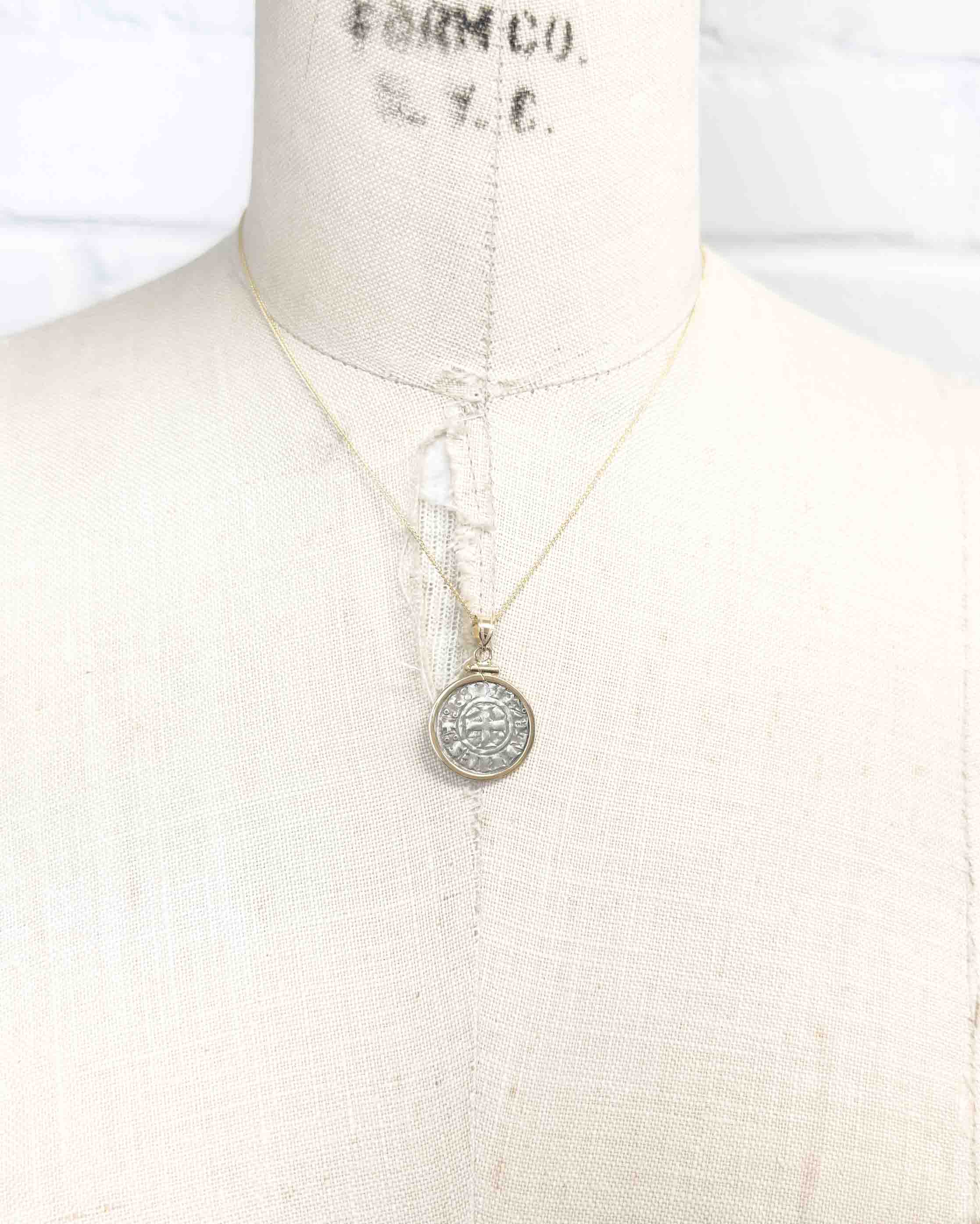 14k Gold Genuine Ancient Crusades Coin Necklace (1287-1308 A.D.)